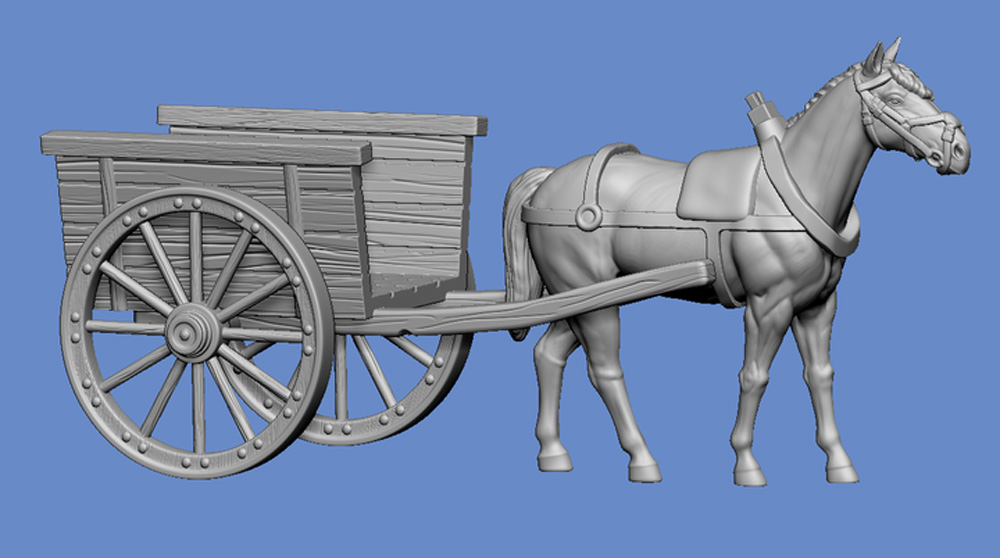 Small peasant cart with walking horse - Click Image to Close