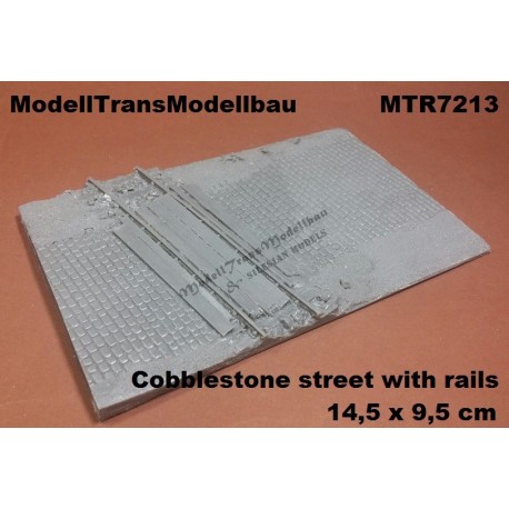 Cobblestone street with rails (14,5 x 9,5cm) - Click Image to Close