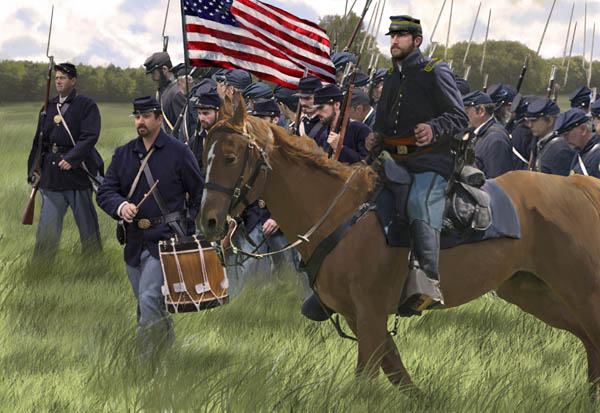 ACW Union Infantry on the March - Click Image to Close