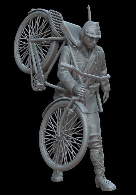 WW2 Japanese soldier with bicycle - Click Image to Close